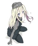  :o black_dress black_legwear blonde_hair core_(mayomayo) dress garrison_cap hat kantai_collection lavender_eyes long_hair military military_uniform pantyhose puffy_sleeves solo u-511_(kantai_collection) uniform 