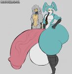 2026 accessory anthro artist_name balls big_balls big_butt big_penis blue_body blue_fur bodily_fluids bon_(twf) bovid bracelet buckteeth butt caprine collar collar_tag colored digital_drawing_(artwork) digital_media_(artwork) duo female fur genitals hand_on_butt hare hi_res huge_balls huge_butt huge_penis huge_thighs hyper hyper_balls hyper_butt hyper_genitalia hyper_penis hyper_thighs jewelry lagomorph leporid looking_at_another looking_away machine male male_focus mammal metal_legs metallic_arms mostly_nude multicolored_body multicolored_fur navel necktie open_mouth penis polka-dot polka_dot_clothing raised_finger robot servalence sheep side_view simple_background sweat teeth text the_walten_files thick_thighs two_tone_body two_tone_fur white_body white_fur wool_(fur) yellow_eyes yellow_sclera