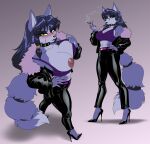 abdominal_scar abs absurd_res anthro arm_scar belt belt_buckle black_eyeshadow black_fingernails black_lipstick black_nails blush bottomwear buckle canid canine choker cigarette clothing clothing_pull colored_nails crovirus eyeshadow facial_scar feet female fingernails flashing flashing_breasts foot_scar footwear fox fur_trim_(clothing) gradient_background green_eyes hair hand_on_hip hand_scar hi_res high-angle_view high_heels jacket jewelry kursed_(star_fox) leather leather_bottomwear leather_clothing leather_jacket leather_pants leather_topwear lipstick long_hair looking_at_viewer makeup mammal muscular muscular_female nails necklace nintendo pants pose scar shirt shoes simple_background smoking solo star_fox stern_look tank_top tank_top_pull topwear topwear_pull