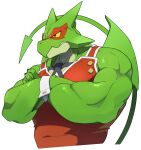 anthro crossed_arms dragon hi_res kings_of_hell mal_leviathan male mask muscular muscular_anthro muscular_male mythological_creature mythological_scalie mythology pecs red_eyes sakehabera scalie solo sports_mask sportswear wrestling_mask wrestling_singlet yellow_sclera