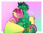 2021 ambiguous_gender cyprusdraegon dragon duo european_mythology feral frill_(anatomy) heart_symbol horn kinkajou_(wof) looking_at_another markings mythological_creature mythological_scalie mythology open_mouth open_smile rainwing_(wof) scalie seawing_(wof) sitting smile tongue turtle_(wof) western_dragon wings_of_fire