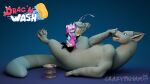 16:9 3d_(artwork) 4k absurd_res anthro antlers big_penis bite biting_lip blender_(artwork) blue_eyes blue_tail_tip bodily_fluids bucket_of_water claws covering covering_face crazypigsam cum cumshot digital_media_(artwork) dipstick_tail drag'n_wash dragon duo ejaculation feral floppy_ears flower flower_crown fur fur_markings genital_fluids genitals glowing glowing_hair gradient_background green_body hair hi_res horn huge_penis hyper hyper_genitalia hyper_penis jackalope kneeling_on_another knot knotted_penis lagomorph leaking_precum lying male male/male mammal markings mythological_creature mythological_scalie mythology nub_tail on_back pawpads penis petal_heart plant pointy_ears precum purple_body purple_eyes purple_hair ryan_(drag'n_wash) scalie sharp_teeth simple_background soap_on_penis soapy_water sponge spots spotted_markings tail tail_markings teeth widescreen
