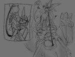 4:3 acid_(artist) anal anal_penetration bodily_fluids canid collar cum cum_inflation cum_inside cybernetics dragon duo fatal_(acid) feral genital_fluids genitals hi_res holding_penis inflation leash leashed_collar leashed_to_penis machine male male/male mammal max_blue monochrome mythological_creature mythological_scalie mythology penetration penis robot scalie