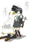  absurdres asashio_(kantai_collection) blood bra female_admiral_(kantai_collection) fumotewi hat highres hug kantai_collection long_hair multiple_girls tears thighhighs torn_clothes translation_request underwear 