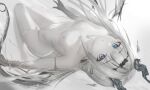 absurdres arknights arknights:_endfield blue_eyes breasts commentary_request completely_nude highres long_hair monochrome nipples nude partially_colored si_(arknights) small_breasts thighs zhuguan_(pixiv_78054343) 