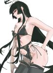  1girl 75p absurdres arknights bare_arms bare_shoulders black_eyes black_hair black_halo blunt_bangs blunt_ends bra breasts commentary garter_belt grey_bra grey_garter_belt grey_panties grey_thighhighs grin halo highres lingerie long_hair looking_at_viewer medium_breasts mole mole_under_eye navel panties ribs simple_background small_breasts smile solo stomach thighhighs thighs underwear underwear_only very_long_hair virtuosa_(arknights) white_background 