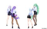  4girls adjusting_eyewear ahoge ass black_heart_(neptunia) black_necktie black_pantyhose black_skirt blue_eyes blue_hair book braid breasts choujigen_game_neptune closed_mouth commentary_request d-pad d-pad_hair_ornament glasses green_hair green_heart_(neptunia) hair_between_eyes hair_ornament hand_on_own_stomach hands_on_own_hips high_heels highres holding holding_book large_breasts long_hair looking_at_viewer looking_back multiple_girls necktie nekoring neptune_(series) office_lady pantyhose pencil_skirt ponytail purple_eyes purple_hair purple_heart_(neptunia) red_eyes shirt simple_background skirt small_breasts smile twin_braids twintails variant_set very_long_hair white_hair white_heart_(neptunia) white_shirt 