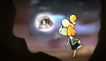 2018 animal_crossing anthro bangs bell_hair_tie bent_leg biped black_bottomwear black_clothing black_eyebrows black_eyes black_nose black_shorts black_sky blonde_hair blue_bottomwear blue_clothing blue_skirt blurred_background bottomwear brother_(lore) brother_and_sister_(lore) brown_body brown_fur button_(fastener) canid canine canis circle_eyebrows clothed clothed_anthro clothed_female clothing cloud collared_shirt colored cookieboy011 digby_(animal_crossing) digital_drawing_(artwork) digital_media_(artwork) dipstick_tail domestic_dog dress_shirt duo english_description eyebrows featureless_limbs female female_anthro floppy_ears fog freckled_face freckles fully_clothed fully_clothed_anthro fully_clothed_female fur glowing_head green_clothing green_topwear green_vest hair happy hi_res isabelle_(animal_crossing) light lighting looking_at_another lop_ears male mammal markings mountain multicolored_body multicolored_fur nintendo open_mouth open_smile orange_ears orange_hair outside pattern_clothing pattern_topwear pattern_vest pink_freckles plaid plaid_clothing plaid_topwear plaid_vest pockets ponytail pupils red_hair_tie red_tongue running shaded shih_tzu shirt short_hair shorts sibling_(lore) sister_(lore) skirt sky smile straight_leg super_smash_bros. super_smash_bros._ultimate tail tail_markings tan_body tan_fur tongue topwear toy_dog twins_(lore) two_tone_tail vest white_clothing white_dress_shirt white_markings white_pupils white_tail_tip white_topwear yellow_tail