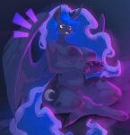 2026 5_fingers anthro anthrofied areola big_breasts big_tail blue_body blue_eyes blue_fur blue_hair breasts controller cosmic_hair cosmic_tail crossed_legs curvy_figure cutie_mark digital_drawing_(artwork) digital_media_(artwork) equid equine ethereal_hair female fingers friendship_is_magic full-length_portrait fur game_controller gaming goosia hair hasbro hi_res holding_controller holding_game_controller holding_object hooves horn huge_breasts long_hair mammal my_little_pony mythological_creature mythological_equine mythology navel nipples nude playing_video_game portrait princess_luna_(mlp) sitting slightly_chubby solo tail thick_thighs wide_hips winged_unicorn wings