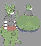 absurd_res anthro anus backsack balls blima_(chazington) bored bottomless bottomwear butt clothed clothing domestic_cat eye_patch eyewear felid feline felis flaccid foreskin fur genitals green_body green_fur hi_res male mammal no_underwear penis presenting presenting_hindquarters skirt solo violent_violet