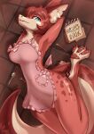 3_toes absurd_res anthro apron big_ears blue_eyes breasts brown_background butt cafeine_(cafyko) cafyko canid canine clothed clothing comforting cozy cute_fangs ear_tuft eyebrows eyelashes fangs feet female fingers fluffy fox fox_ears fur fur_markings hair hi_res humanoid_hands hybrid kobold light looking_at_viewer lying mammal markings multicolored_body multicolored_fur nude pink_apron pink_body pink_clothing pink_fur pink_tuft pinup pose scales scalie simple_background small_waist solo spots spotted_body spotted_fur spotted_markings spotted_scales tail teeth text thick_thighs toes tuft two_tone_body white_body white_eyebrows white_face white_face_paint white_fur wide_hips
