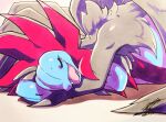025aki 2026 3_heads ambiguous_gender blush blush_lines dated eyelashes eyes_closed fangs feral generation_5_pokemon hi_res hydreigon multi_head multicolored_body nintendo open_mouth pokemon pokemon_(species) signature sleeping solo teeth tongue