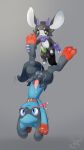 4k 9:16 absurd_res anthro anus blue_body blush blush_lines bodily_fluids butt collar cum cum_in_ass cum_inside cum_string digital_media_(artwork) duo fan_character generation_4_pokemon genital_fluids genitals green_penis hanging_by_feet hi_res horn male male/male nahi nintendo penis pokemon pokemon_(species) raised_leg riolu rioni size_difference tail tail_motion tapering_penis upside_down zorio