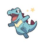  ^_^ arms_up closed_eyes commentary_request deersenbei113 happy highres no_humans open_mouth outstretched_arms pokemon pokemon_(creature) pokemon_focus sharp_teeth simple_background spines star_(symbol) teeth tongue totodile white_background 