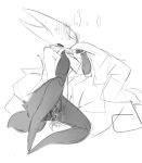 anthro arthropod bed blush bodily_fluids clitoral clitoral_masturbation clitoral_rubbing clothing digital_drawing_(artwork) digital_media_(artwork) evil_otter eyes_closed female female_orgasm furniture genital_fluids grabbing_sheets hi_res hollow_knight_(franchise) hornet_(hollow_knight) line_art looking_pleasured lying lying_on_bed masturbation monochrome mostly_nude motion_lines on_bed on_side orgasm segmented_body shirt simple_background solo spread_legs spreading tail team_cherry topwear vaginal vaginal_fluids vaginal_masturbation