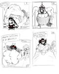 4:5 absurd_res alternate_universe anthro asgore_(underfell) asgore_dreemurr belly big_belly big_bulge bovid bulge caprine comic dialogue duo feeding goat hi_res horn jalaboy male mammal navel pregnant pregnant_male tired tired_eyes underfell undertale undertale_(series)
