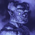 2026 2_horns black_and_blue blue_background blue_monochrome bust_portrait curved_horn digital_drawing_(artwork) digital_media_(artwork) empty_eyes eyebrows facial_hair fur head_horn head_turned hi_res horn humanoid humanoid_pointy_ears ior_(kingarthur_i) kingarthur_i looking_at_viewer male male_humanoid monochrome pointy_ears portrait side_view sideburns simple_background solo teeth thick_eyebrows trapezius tusks underbite