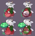 amii anthro bone burp_cloud burping cheezeburgr clothing deer digestion domestic_cat duo ear_piercing felid feline felis female female/female female_pred female_prey gardener hat headgear headwear hi_res internal mammal organs overalls pepper_(peppershakerr) piercing rumbling_stomach skull stomach sun_hat vore