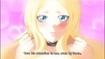  1girl animated animated_gif ansatsu_kyoushitsu blonde_hair blue_eyes bouncing_breasts breasts cleavage irina_jelavic large_breasts long_hair lowres pink_background solo subtitled 