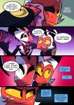 absurd_res blitzo_(helluva_boss) comic dialogue duo english_text freckles hand_on_head hellaverse helluva_boss hi_res imp kato777 male moxxie_(helluva_boss) smile text yellow_eyes