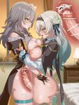  2girls absurdres afterimage ahegao ass asymmetrical_docking bar_censor belly-to-belly black_hairband black_jacket breast_press breasts censored clothed_sex clothes_lift commentary cross-section cum cum_in_pussy deep_penetration deep_skin ejaculation femdom firefly_(honkai:_star_rail) from_side futa_with_female futanari grabbing_another's_arm grabbing_another's_ass gradient_hair green_hair grey_shirt groping hair_ornament hairband hand_on_another's_hip highres honkai:_star_rail honkai_(series) internal_cumshot jacket large_breasts large_penis looking_at_another multicolored_hair multiple_girls nipples o-mochikaeri open_mouth parted_lips penis sex shirt shirt_lift standing standing_missionary standing_sex stelle_(honkai:_star_rail) sweat textless_version thigh_strap tongue tongue_out trailblazer_(honkai:_star_rail) twitching vaginal yellow_eyes 