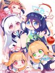  >_< 1boy 5girls :< :d @_@ \o/ absurdres afterimage animal_ear_headphones animal_ears apple aqua_bow aqua_halo aris_(blue_archive) arm_up arms_up artist_name black_bow black_hairband black_jacket black_shorts black_socks blonde_hair blue_archive blue_eyes blue_hair blue_necktie blue_pupils blunt_bangs border bow bowtie box cardboard_box cat_ear_headphones cat_ears cat_tail chibi chibi_only chinese_commentary closed_eyes closed_mouth collared_shirt commentary_request cowboy_shot doodle_sensei_(blue_archive) dot_nose double-parted_bangs dripping_eye facing_ahead facing_viewer fake_animal_ears fake_tail food fruit full_body game_development_department_(blue_archive) green_eyes green_halo green_pupils hair_between_eyes hair_bow hairband halo hand_up headphones highres holding holding_box holding_hands holding_stylus jacket kei_(blue_archive) kei_(student)_(blue_archive) knees_together_feet_apart knees_up leaning_back leaning_forward light_blush light_smile long_hair long_hair_between_eyes long_sleeves looking_at_another looking_at_viewer loosely_tucked_bangs low-tied_sidelocks midori_(blue_archive) momoi_(blue_archive) multi-source_commentary multiple_girls nahimbei necktie one_side_up open_clothes open_hand open_jacket open_mouth orange_halo outside_border outstretched_arms peanut_mouth pink_background pink_bow pink_bowtie pink_eyes pink_hair pink_halo pink_pupils pulling raised_inner_eyebrows rectangular_halo salute sensei_(blue_archive) shirt shoes short_shorts shorts siblings sidelocks sisters smile socks stylus tail tareme teeth twins upper_body upper_teeth_only v-shaped_eyebrows very_long_hair white_border white_hair white_jacket white_shirt white_shoes x< yuzu_(blue_archive) 
