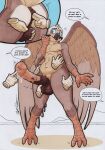 animal_genitalia animal_penis anthro avian ball_fondling balls big_penis blush bodily_fluids close-up disembodied_penis equine_genitalia equine_penis erection fingering fondling genitals hi_res male nipples nude penis rotten_owl simple_background solo tail traditional_media_(artwork) white_background