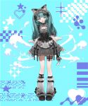  1girl :d animal_ear_fluff animal_ears apron aqua_eyes aqua_hair aqua_nails arm_warmers belt belt_collar black_boots black_bow black_choker black_corset blunt_bangs blunt_ends bodice boots bow breasts cat_ears cat_girl cat_ornament cat_tail chocoan choker cleavage cleavage_cutout clothing_cutout collar commentary_request corset detached_sleeves dress facial_mark fake_wings fangs fish_ornament framed_breasts frilled_apron frilled_corset frilled_dress frills grey_apron grey_dress hair_bow hair_ornament high_collar highres kamitsubaki_studio kneehighs leg_warmers long_hair looking_at_viewer maid_headdress mini_wings multiple_belts multiple_hair_bows nail_polish official_alternate_costume official_alternate_hairstyle official_art platform_boots platform_shoes plus_sign second-party_source shoes short_sleeves sidelocks sinsekai_record smile socks strap tail tail_bow tail_ornament teardrop_facial_mark thigh_strap two_side_up underbust valis_(sinsekai) vitte_(valis) waist_apron wings 