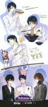  3boys absurdres akechi_goro amamiya_ren birthday birthday_cake black_gloves black_hair blazer blue_eyes blue_hair blush bowl brown_eyes brown_hair cake candle chinese_text chopsticks collared_jacket collared_shirt commentary creature de678997 doll doodle_inset double-parted_bangs eating facing_to_the_side facing_viewer food food_on_face from_below from_side gloves green_jacket grey_eyes hair_between_eyes hand_on_own_cheek hand_on_own_face happy_birthday highres holding holding_food jacket juice kitagawa_yusuke kosei_high_school_uniform lighter long_sleeves looking_at_food looking_down looking_to_the_side male_focus mini_party_hat multicolored_necktie multiple_boys multiple_views necktie noodles object_on_head open_mouth orange_juice parfait parted_lips persona persona_5 school_uniform shadow shirt shuujin_academy_school_uniform simple_background small_sweatdrop smile strawberry_parfait striped_clothes striped_necktie sweatdrop sweater swept_bangs table teeth timestamp translated turtleneck turtleneck_sweater upper_body white_background white_jacket white_shirt white_sweater 