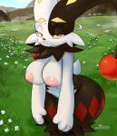 2026 anthro big_breasts black_body black_fur breasts crossgender dialogue dupin_(pal) english_text expansion female fur gameplay_mechanics gender_transformation grass gui health_bar hip_expansion lagomorph level_number looking_at_viewer mammal mtf_crossgender mtf_transformation multicolored_body multicolored_fur nipples nude nude_anthro nude_female outside ozoneserpent pal_(species) palworld pawpads pink_pawpads plant pocketpair red_body red_fur solo text transformation white_body white_fur wide_hips yellow_eyes