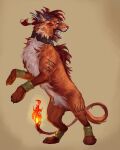 2026 absurd_res arm_cuffs beads brown_mane claws colored crab-milk cuff_(restraint) cuffs_(clothing) digital_media_(artwork) digital_painting_(artwork) ear_piercing ear_ring eye_scar eyes_closed facial_scar fangs felid feline feral final_fantasy final_fantasy_vii fire fur gold_cuffs hi_res inner_ear_fluff light lighting male mammal mane metal_cuffs multicolored_body multicolored_fur open_mouth orange_body orange_fur painting_(artwork) pawpads paws piercing pose red_xiii restraints ring_piercing scar shaded solo square_enix standing tail tattoo teeth tuft whisker_spots whiskers white_body white_fur