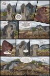 blue_eyes blue_markings brown_body clenched_teeth comic dialogue digital_media_(artwork) dinosaur english_text facial_scar female feral gasp gorgosaurus green_eyes grey_body group head_tilt hi_res iguanodontian looking_up male markings open_mouth orange_eyes orange_markings ornithischian ornithopod outside prehistoric_species reptile rory_(therbis) saurischian scalie scar sesha_(therbis) sitting speech_bubble spikes standing tail tan_body teeth tenontosaurus text therbis theropod trio typhon_(therbis) tyrannosaurid tyrannosauroid url wounded