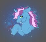 blue_body blue_fur equid equine fan_character feral fur green_eyes gyro_tech hair hair_stripe hasbro hi_res horn horse mammal my_little_pony mythological_creature mythological_equine mythology pink_hair pony portrait purple_hair smile solo tigersnowflake unicorn