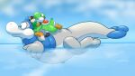 16:9 anthro balloon blowing_balloon blowing_up canid canine fox garuru hug inanimate_object inflatable inflation jacfox kissing male mammal mario_bros nintendo nozzle plessie puffkiss rawr_(artist) solo widescreen yoshi yoshi_(character)