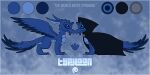 1_horn 2026 2:1 3_fingers 3_toes activision back_wings black_cloak black_clothing blue_body blue_eyes blue_feathers claws cloak clothing cyadical digital_drawing_(artwork) digital_media_(artwork) dragon english_text equid equine facial_hair fan_character feathered_wings feathers feet feral finger_claws fingers flat_colors goatee hi_res horn male mammal model_sheet mythological_creature mythological_equine mythological_scalie mythology pointy_ears scalie skylanders tail tail_feathers text toe_claws toes typhoon_(cyadical) unicorn wings