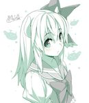  :3 bow downscaled dress ex-keine green_hair horn_bow horns jpeg_artifacts kamishirasawa_keine kokka_han long_hair md5_mismatch monochrome resized solo sukusuku_hakutaku touhou younger 