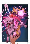 ambiguous_gender black_nose blush bodily_fluids claws duo ejaculation erection feral fur generation_1_pokemon generation_7_pokemon genitals hi_res humanoid kadabra lycanroc male nintendo open_mouth penis pokemon pokemon_(species) pupils purple_eyes quadruped sweat tail teeth tenebscuro tongue white_body white_fur yellow_body