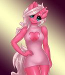  &lt;3 absurd_res anthro blue_eyes breasts dress equine fan_character female fur hair hand_on_hip hi_res horn long_hair looking_at_viewer mammal my_little_pony pink_fur smile solo standing unicorn white_hair wooxx 