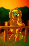  2015 apple applejack_(mlp) blonde_hair blush bucket cutie_mark earth_pony equine female freckles friendship_is_magic fruit grass green_eyes hair horse long_hair looking_at_viewer mammal my_little_pony outside pony solo sweat ushiro_no_kukan 