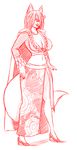  anthro big_breasts breasts canine cleavage cloak clothed clothing dress female fox fur hair hidden_(artist) jewelry long_hair looking_at_viewer mammal plain_background sketch smile solo 