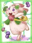  anthro berries blush chest_tuft chima clover cute eyelashes female fur happy_happy_clover japanese leaf pixiv purple_eyes sayuri_tatsuyama shamrock solo tuft 八王子おこじょ 