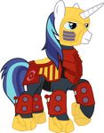  absurd_res bionicle blue_eyes blue_hair digital_media_(artwork) equine friendship_is_magic fur hair hi_res horn jaller_(character) male mammal mask multicolored_hair my_little_pony shadyhorseman shining_armor_(mlp) smile solo standing suit unicorn white_fur 