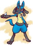  2014 3_toes anthro lucario male nintendo ohmuu pok&eacute;mon red_eyes solo standing toes video_games 