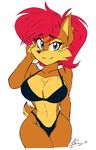  2014 akatsukishiranui-fox anthro big_breasts bikini blue_eyes breasts chipmunk cleavage clothed clothing female hair looking_at_viewer mammal plain_background red_hair rodent sally_acorn sega smile solo sonic_(series) swimsuit white_background 