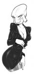  cleavage clothed clothing female glukkon looking_at_viewer monochrome oddworld solo unknown_artist wide_hips 
