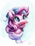  2014 blue_eyes dripping equine female friendship_is_magic hair horse icicle mammal my_little_pony pink_hair pinkie_pie_(mlp) pony portrait snow solo tongue tongue_out tsitra360 water winter_hat 