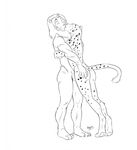  anthro black_and_white digitigrade duo feline gay hug kissing leopard lion male mammal monochrome negger plantigrade size_difference 