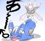  24651 ambiguous_gender blue_fur blush cat diancie duo eyes_closed feline fur japanese_text male mammal meowstic nintendo open_mouth pok&eacute;mon red_eyes smile sweat tears text translated video_games white_fur 