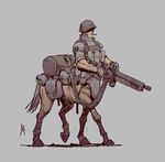  2014 armor centaur equine grey_background gun helmet hooves horse human jake_parker male mammal plain_background ranged_weapon soldier solo taur weapon 