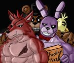  2014 abs anthro avian bear biceps bird bonnie_(fnaf) canine chica_(fnaf) chicken eurobeat five_nights_at_freddy&#039;s fox foxy_(fnaf) freddy_(fnaf) fur group lagomorph male mammal muscles pecs rabbit 